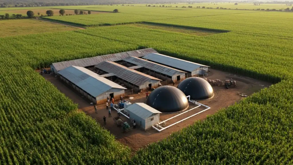 An aerial drone view of a commercial pig farm in Uasin Gishu