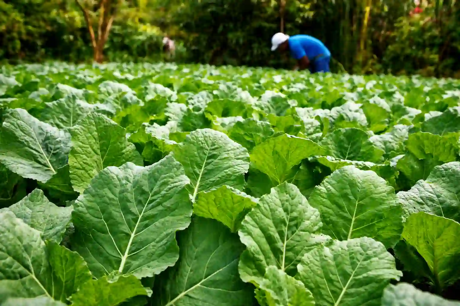 A vibrant green field of healthy, mature leafy vegetables, Sukuma wiki