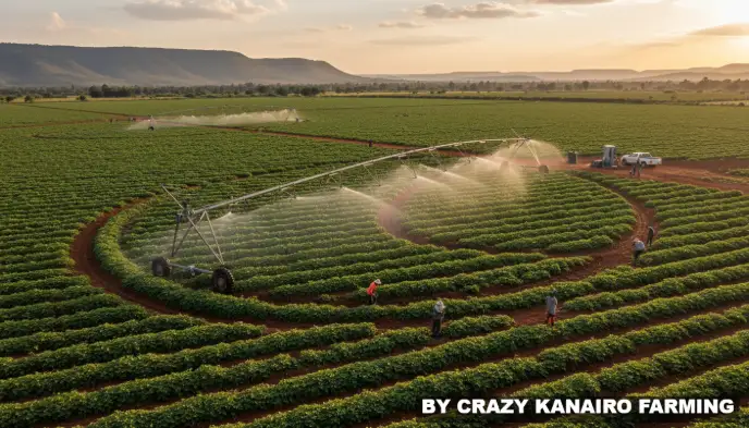 A vast commercial sweet potato field under center-pivot irrigation