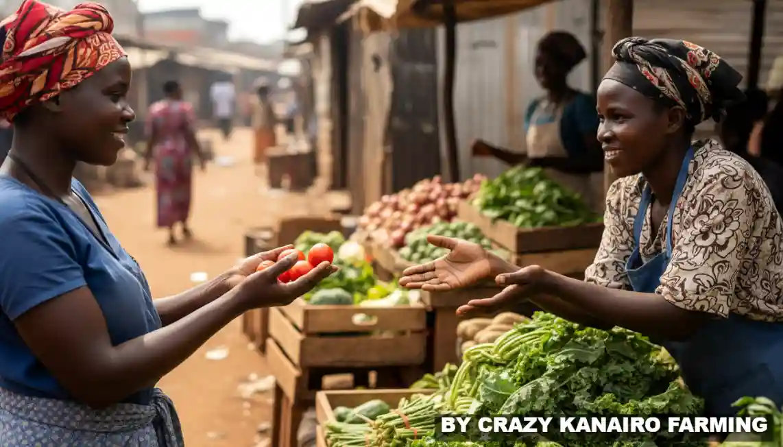 A local consumer actively bargaining with a Mama Mboga vendor over three small tomatoes at a roadside stall