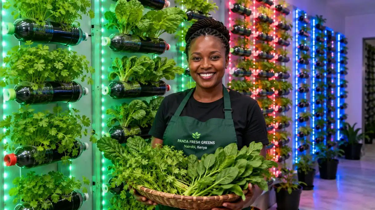 How Kenyans Are Growing Fresh Vegetables Indoors Using Plastic Bottles and LED Lights