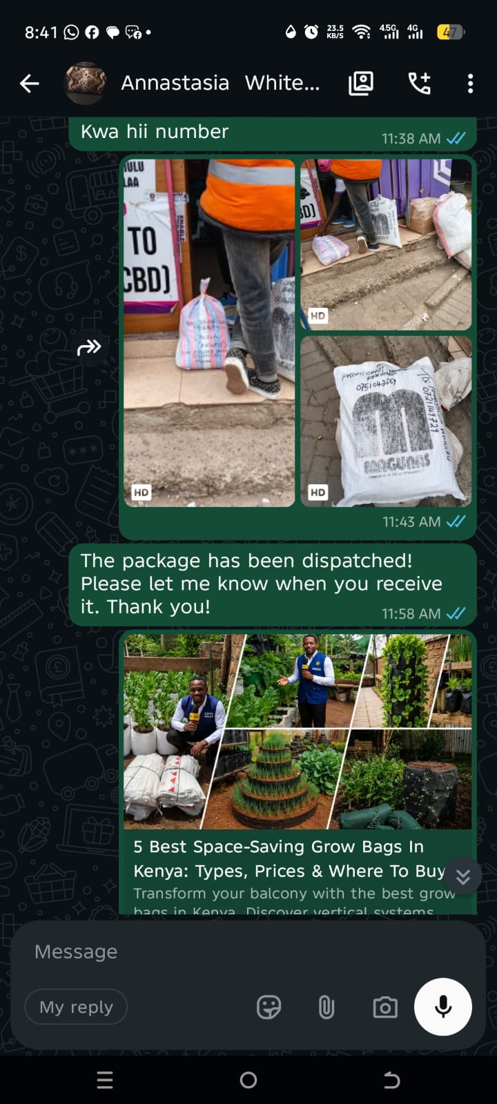 Annastasia: 50 White UV-Treated Grow Bags Successfully Delivered to Nairobi CBD